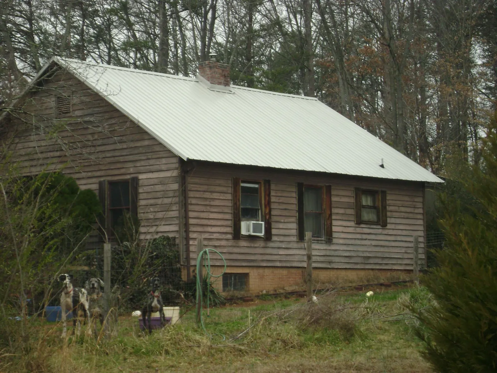 White metal roof on an old wood sided farmhouse, from a Asphalt Shingle Roof Repair job in New Roads